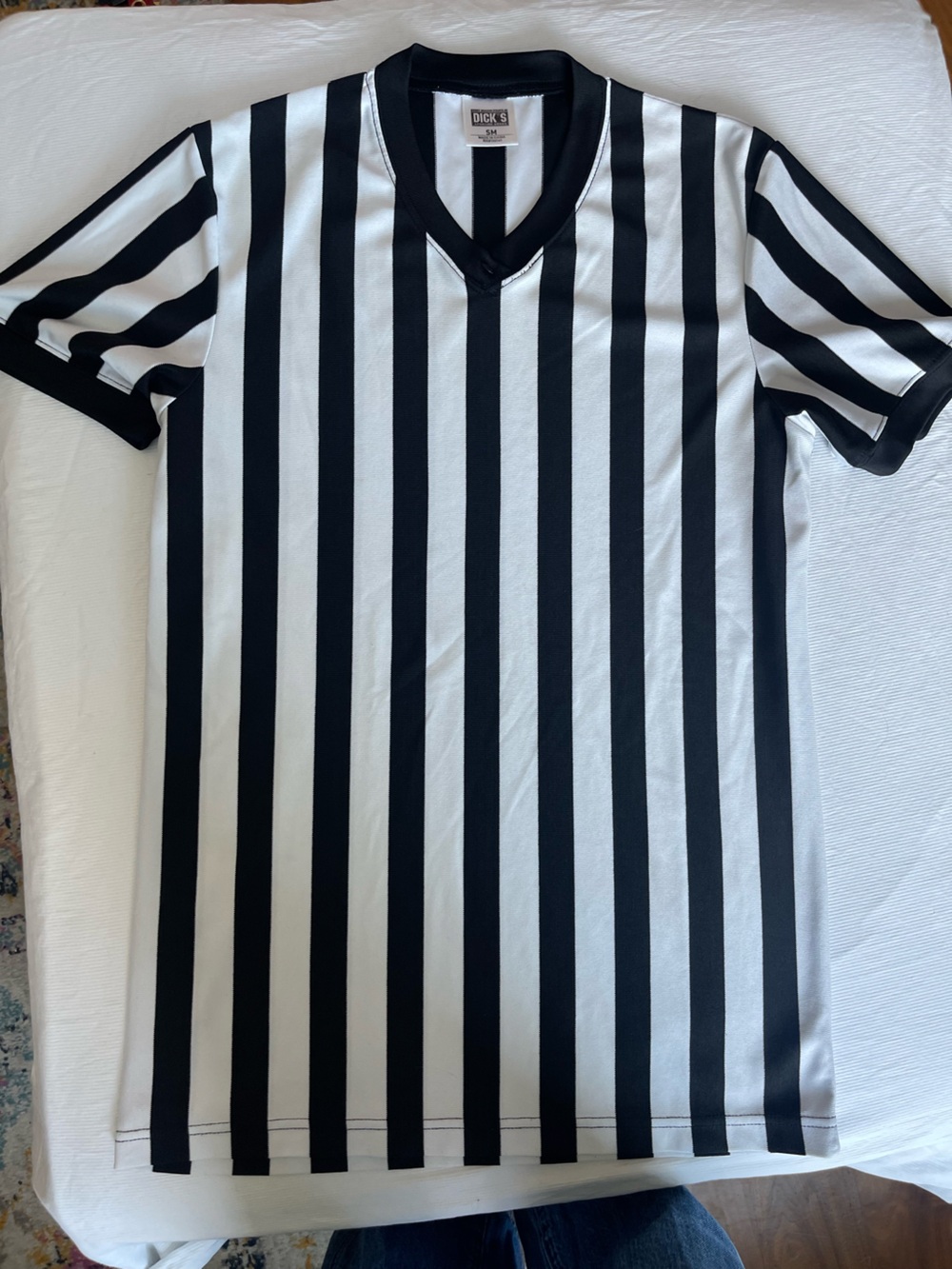 Dicks Sporting Goods Referee Jersey Shirt Black White Striped V-Neck Small